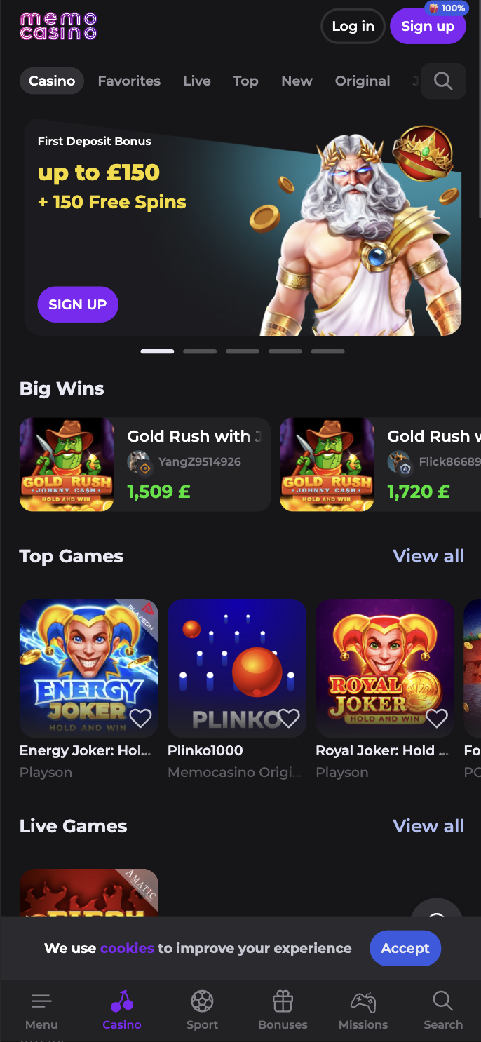 Memo Casino review lists all the bonuses available for you today